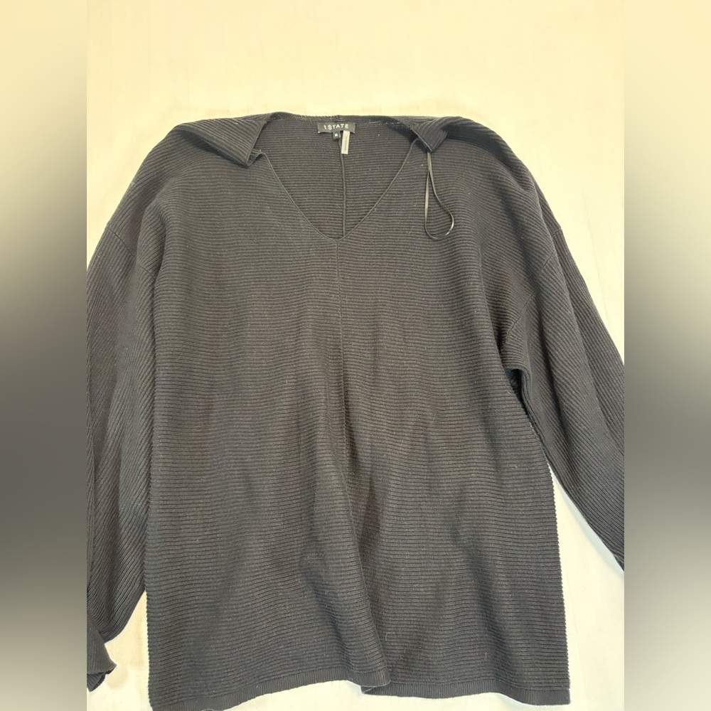 1.STATE Ribbed V-Neck Collared Sweater – Women’s Large
